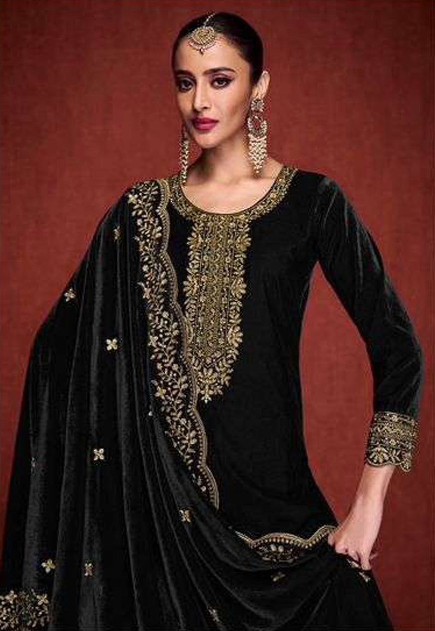 Lorenvalley Fashion Women Black Velvet Embroidered Salwar Suit Material - Distacart