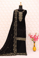 Thumbnail for Lorenvalley Fashion Women Black Velvet Embroidered Salwar Suit Material - Distacart