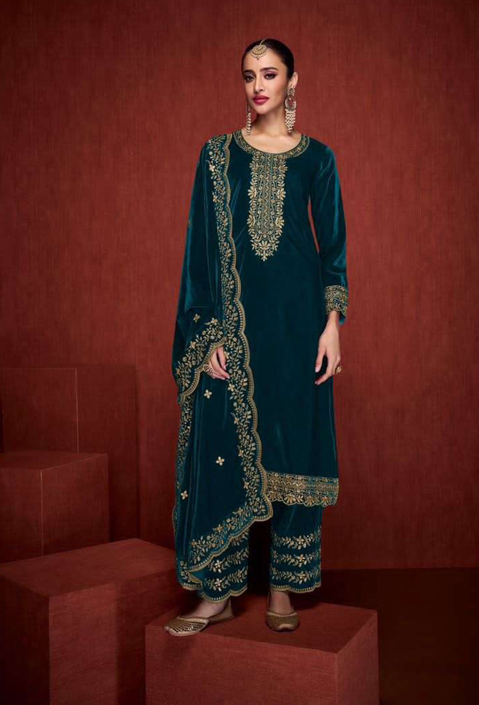 Lorenvalley Fashion Women Rama Velvet Embroidered Salwar Suit Material - Distacart