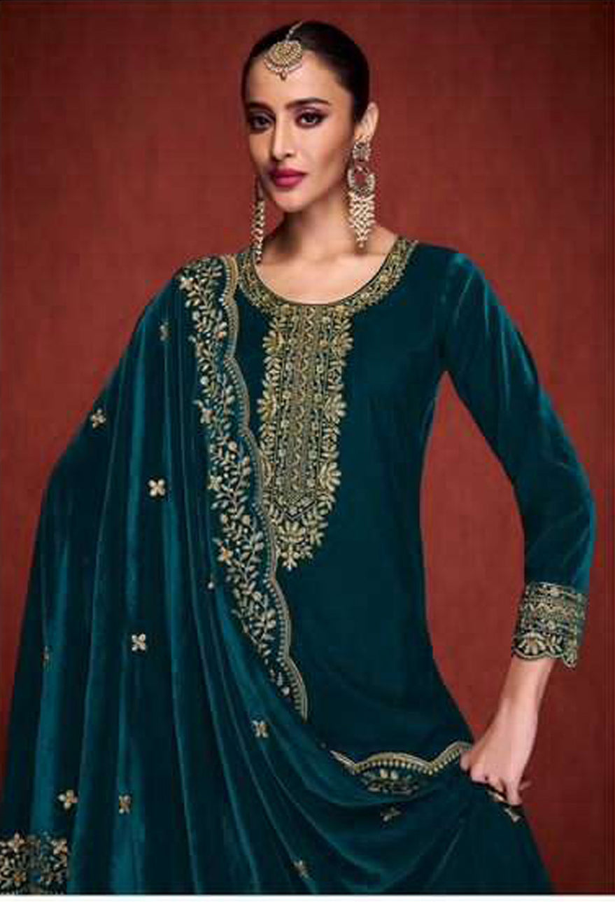 Lorenvalley Fashion Women Rama Velvet Embroidered Salwar Suit Material - Distacart