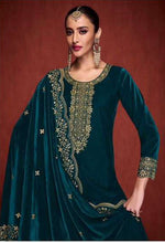 Thumbnail for Lorenvalley Fashion Women Rama Velvet Embroidered Salwar Suit Material - Distacart