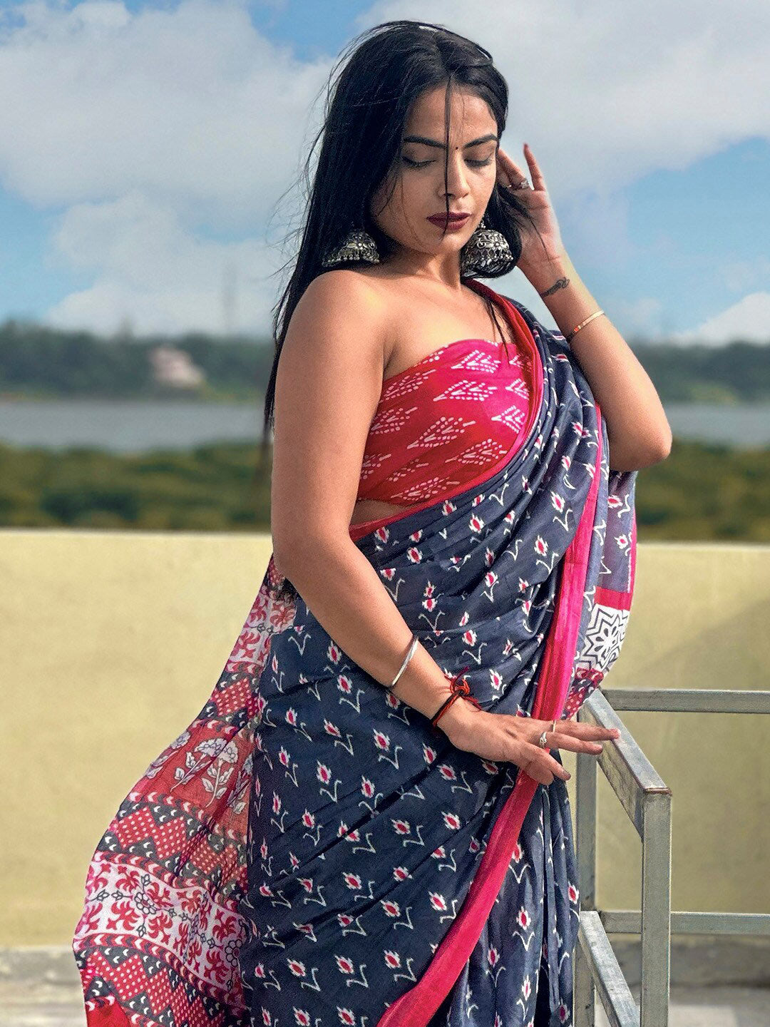 Kalini Ethnic Motifs Printed Pure Cotton Ikat Saree - Distacart