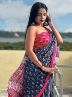 Thumbnail for Kalini Ethnic Motifs Printed Pure Cotton Ikat Saree - Distacart