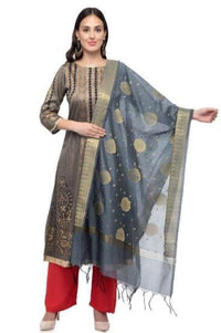 Thumbnail for A R Silk Women's Vanarsi Silk Zari Embroidery Grey Fancy Dupatta