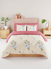 Thumbnail for BIANCA Yellow & Blue Floral 186 TC King Bedsheet with 2 Pillow Covers - Distacart