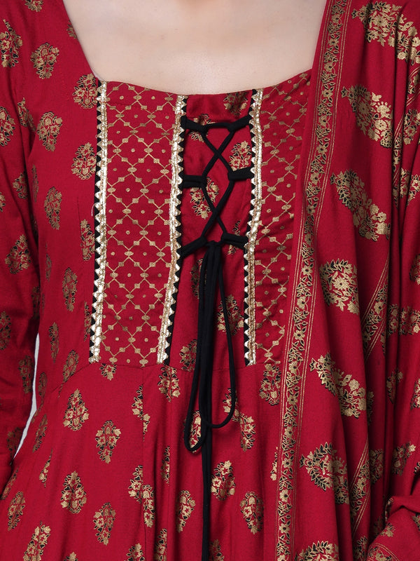 Kalini Women Red Ethnic Motifs Kurta with Churidar & With Dupatta - Distacart
