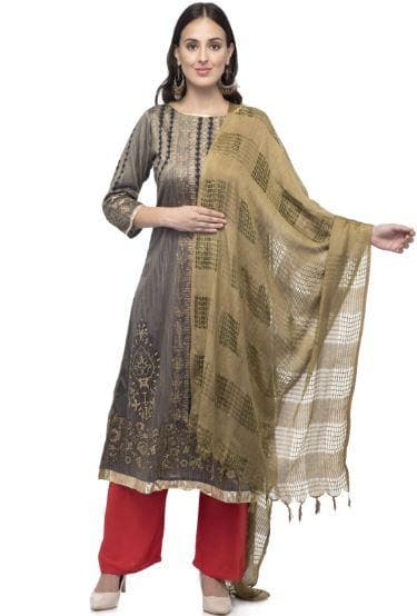 A R Silk Women's Cotton Window Check Mehndi Green Regular Dupatta
