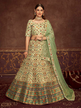 Myra Mint Green Art Silk Embroidered Designer Lehenga - Distacart