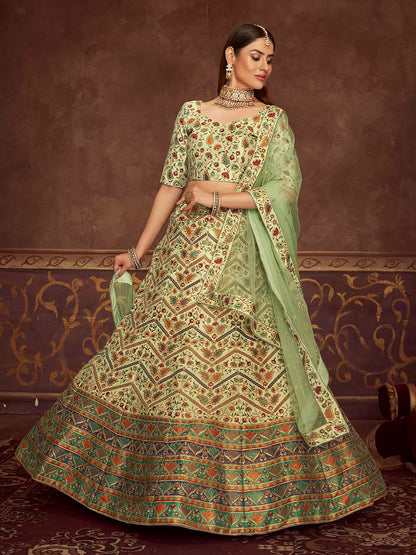 Myra Mint Green Art Silk Embroidered Designer Lehenga - Distacart
