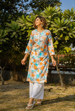 Thumbnail for Rangreza Ethnic Leela Mulmul Chikankari Kurta Orange - Distacart