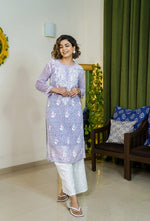Thumbnail for Rangreza Ethnic Eliza Georgette Chikankari Kurta With Inner (Set Of 2) Lavender - Distacart
