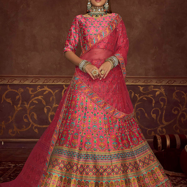 Myra Pink Art Silk Embroidered Designer Lehenga - Distacart