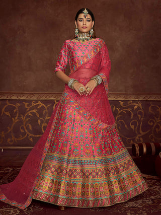 Myra Pink Art Silk Embroidered Designer Lehenga - Distacart