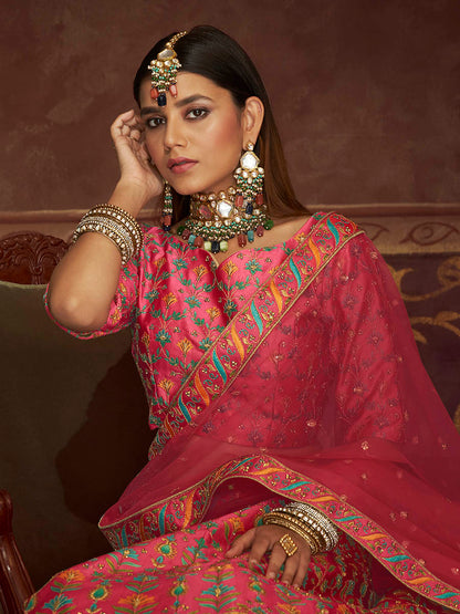 Myra Pink Art Silk Embroidered Designer Lehenga - Distacart