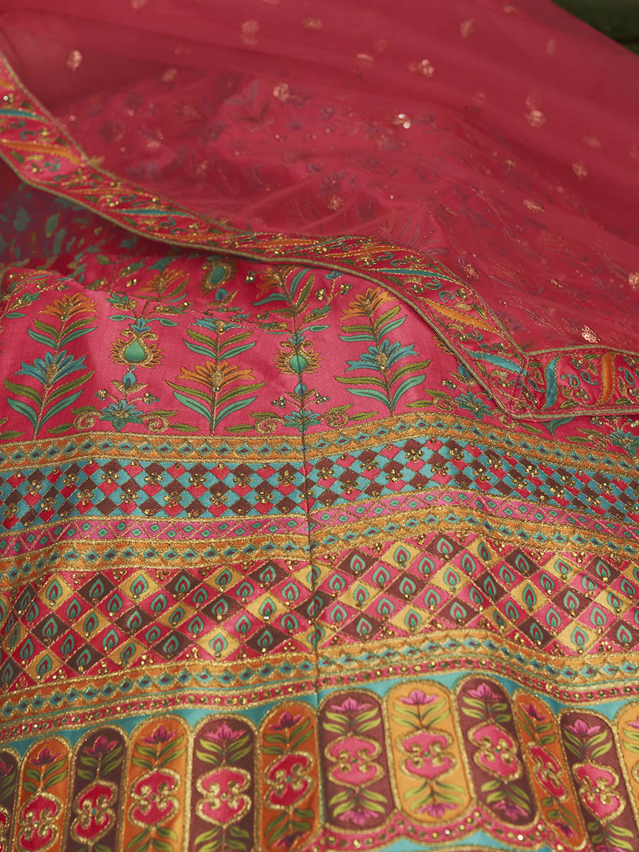 Myra Pink Art Silk Embroidered Designer Lehenga - Distacart