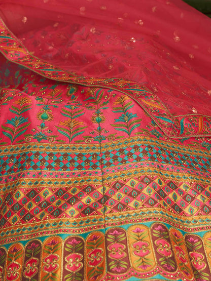Myra Pink Art Silk Embroidered Designer Lehenga - Distacart