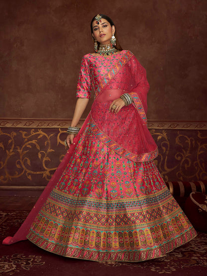 Myra Pink Art Silk Embroidered Designer Lehenga - Distacart