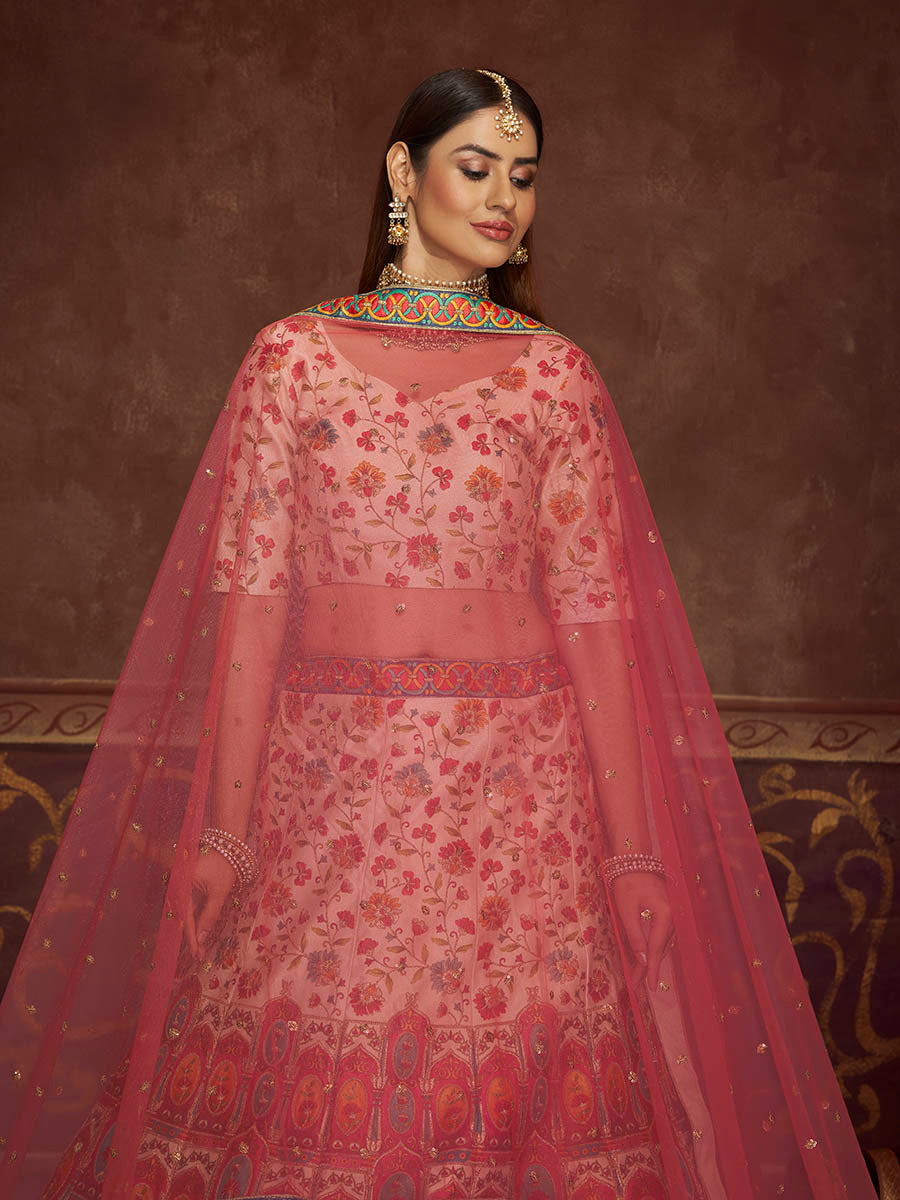 Myra Beige and Pink Art Silk Embroidered Designer Lehenga - Distacart