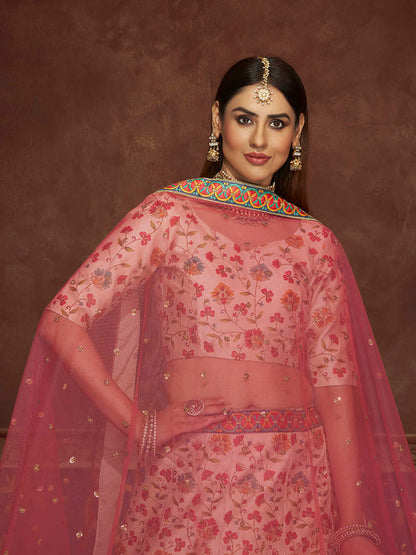 Myra Beige and Pink Art Silk Embroidered Designer Lehenga - Distacart