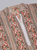 Thumbnail for Kalini Women Beige Tribal Striped Thread Work Straight Kurta - Distacart