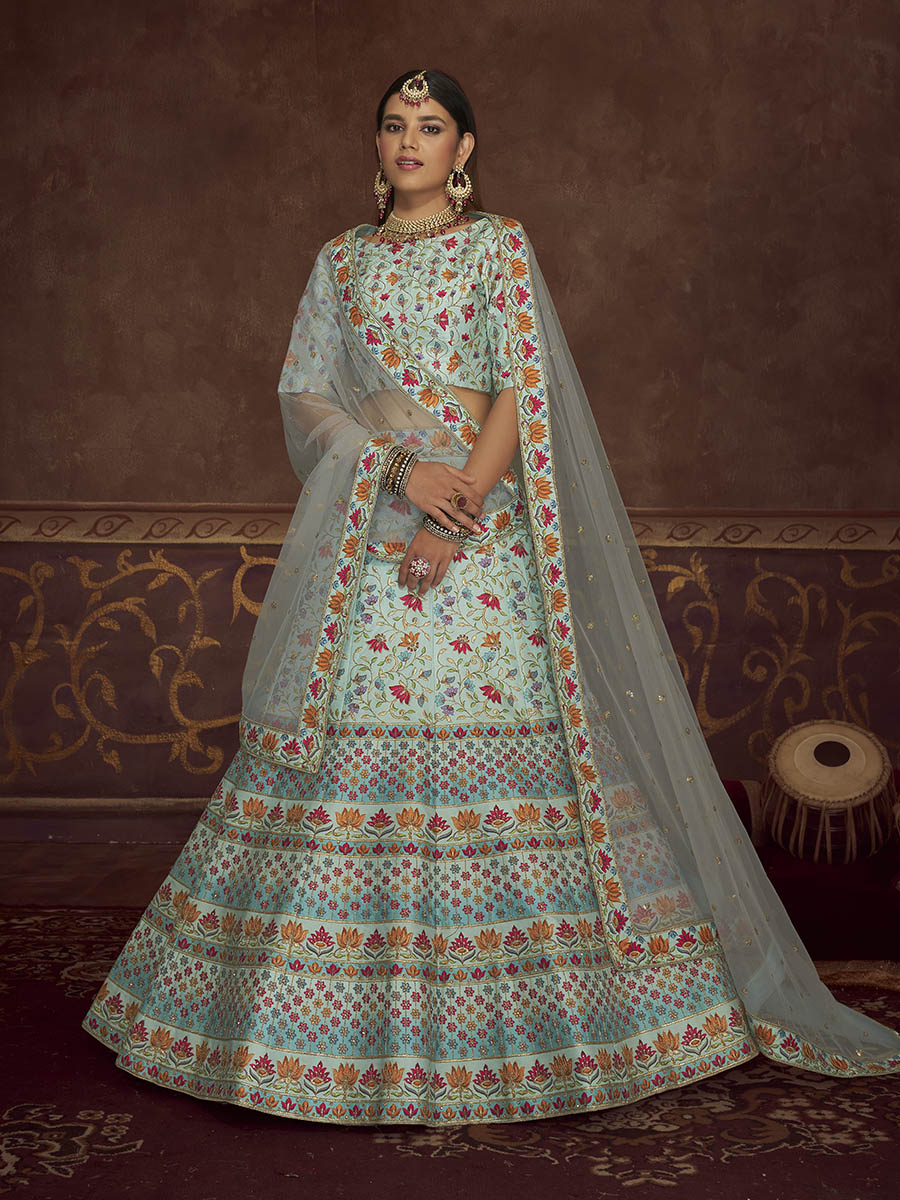 Myra Sky Art Silk Embroidered Designer Lehenga - Distacart