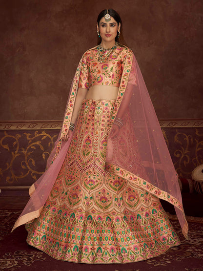 Myra Peach Pink Art Silk Embroidered Designer Lehenga - Distacart