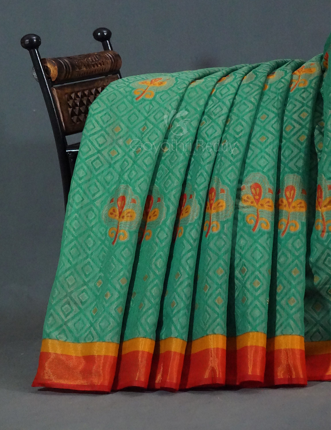Sea Green Colour With Orange Blouse Cotton Brasso Saree By Gayathri Reddy Designer Studio - Distacart