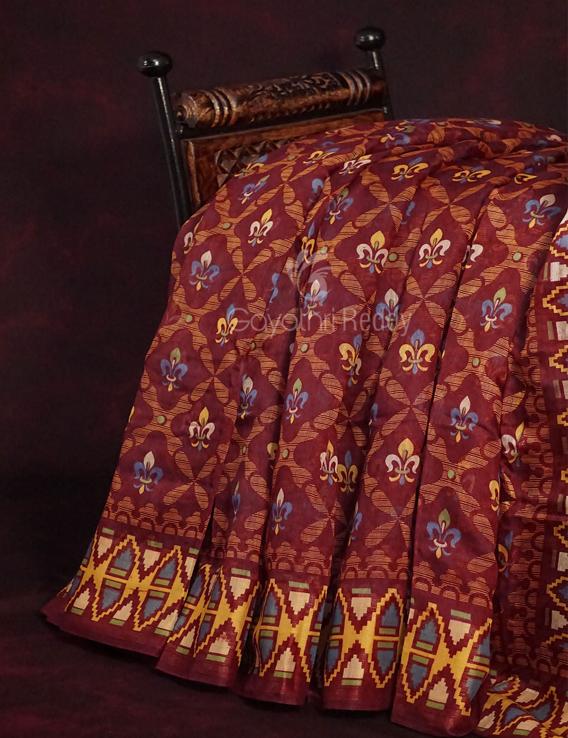 Maroon All Over Printed Semi Chanderi Saree By Gayathri Reddy Designer Studio - Distacart