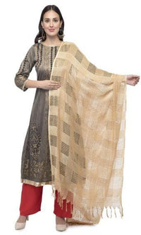 Thumbnail for A R Silk Women's Cotton Window Check Golden Regular Dupatta