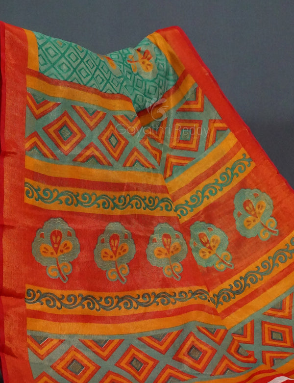 Sea Green Colour With Orange Blouse Cotton Brasso Saree By Gayathri Reddy Designer Studio - Distacart