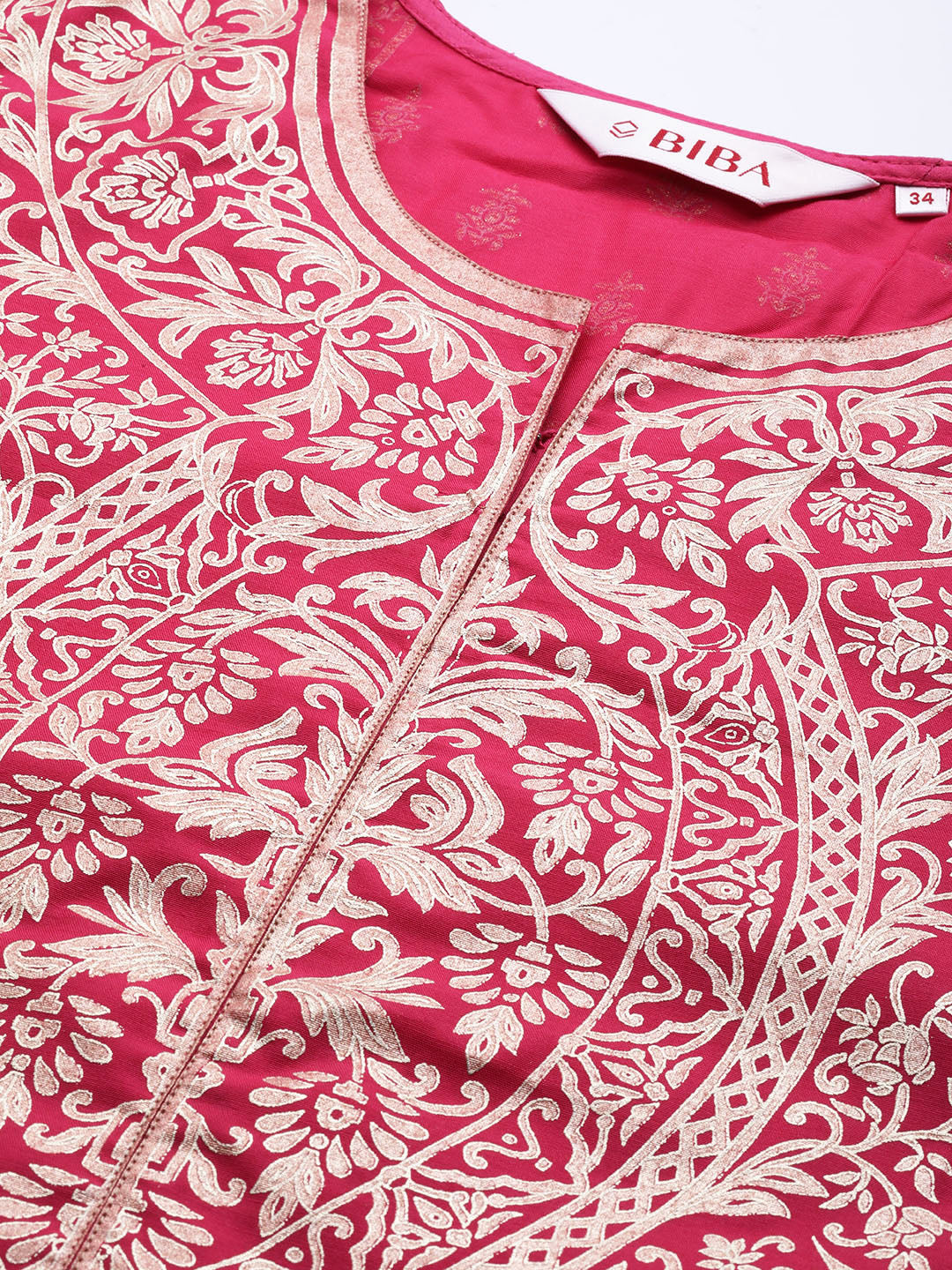 Biba Women Fuchsia & Gold-Toned Ethnic Motifs Kurta - Distacart