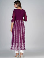 Thumbnail for HERE&NOW Purple & White Floral Embroidered Paneled Georgette Anarkali Kurta - Distacart
