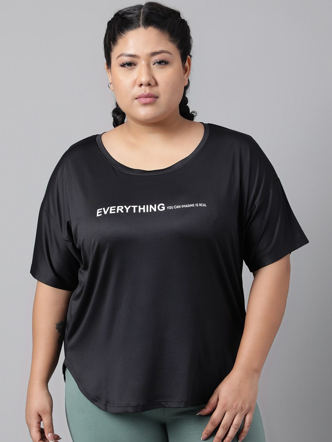 MKH Plus Size Relaxed Fit Typography Printed Drop Shoulder Sleeves Dri-Fit Sports T-shirt - Distacart