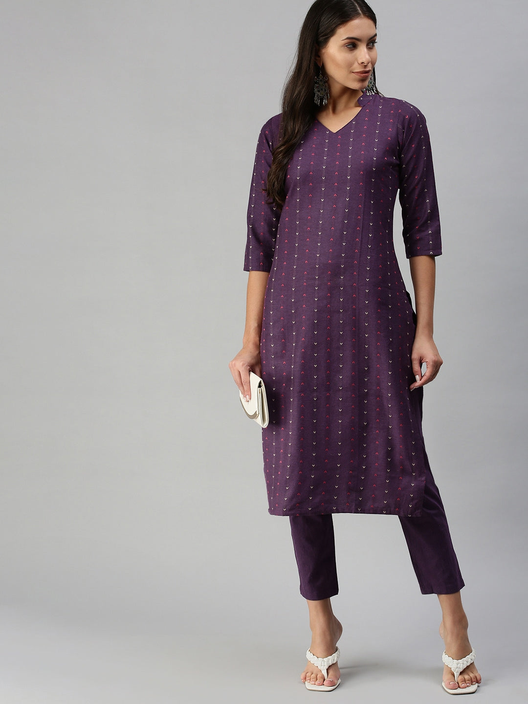 Kalini Women Violet Pure Cotton Kurta with Trousers - Distacart