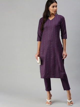 Kalini Women Violet Pure Cotton Kurta with Trousers - Distacart