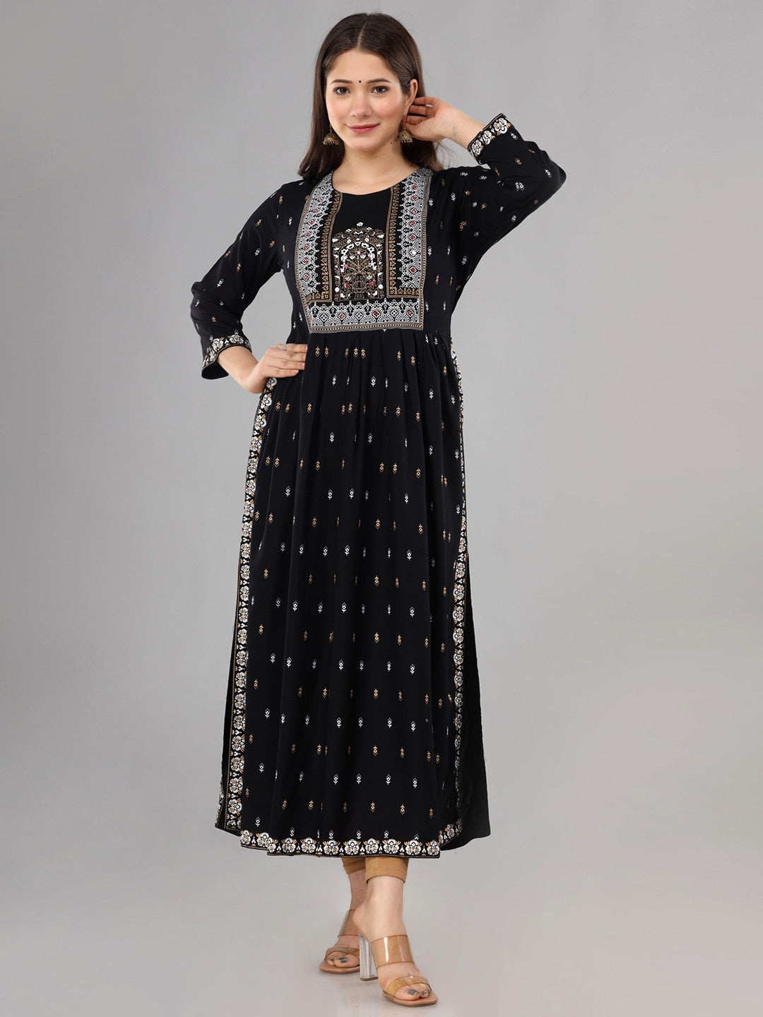 Kalini Women Ethnic Motifs Printed Mirror Work Summer Sheers Anarkali Kurta - Distacart