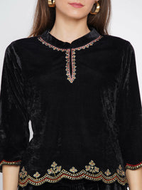 Thumbnail for Women Republic Black Velvet Embroiderd Koti With Dhoti Pants - Distacart