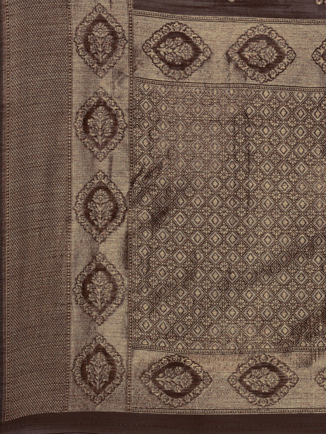Saree Mall Brown Ethnic Motifs Linen Blend Banarasi Saree - Distacart