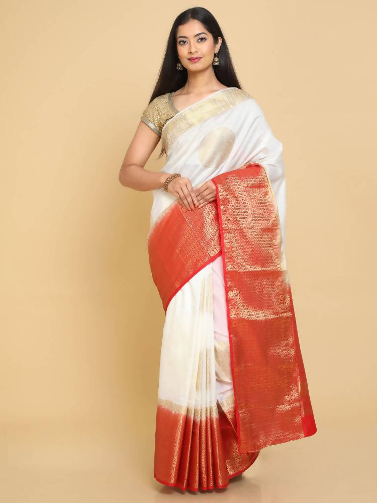 Kalamandir Woven Design White Silk Blend Saree