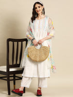 Thumbnail for Sangria Women Embroidered Thread Work Pure Cotton Kurta with Palazzos & With Dupatta - Distacart