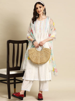 Sangria Women Embroidered Thread Work Pure Cotton Kurta with Palazzos & With Dupatta - Distacart