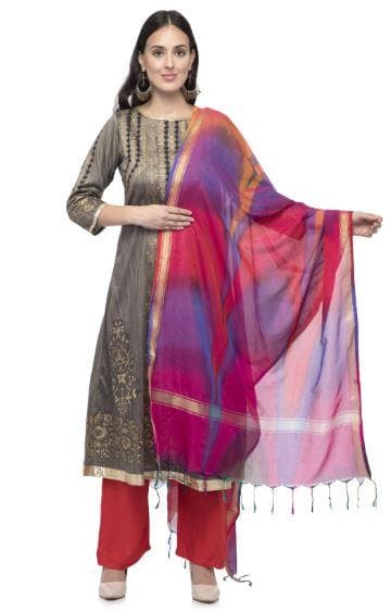 A R Silk Women's Katan Soft Silk Multi Dye Multi Rainbow Regular Dupatta