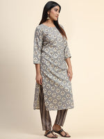 Thumbnail for Kalini Floral Printed Round Neck Kurta with Trousers - Distacart