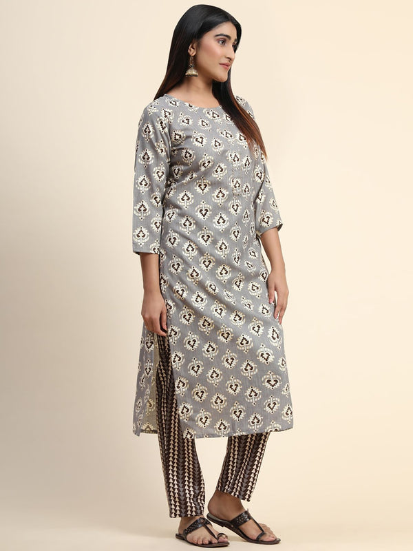 Kalini Floral Printed Round Neck Kurta with Trousers - Distacart