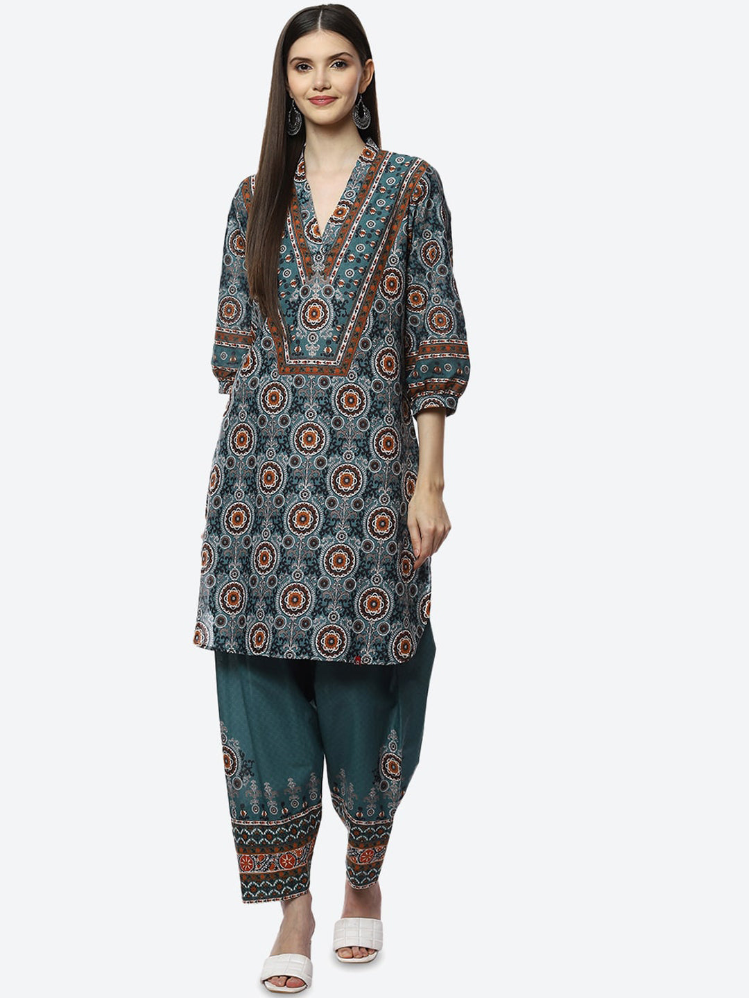 Biba Women Green Ethnic Motifs Printed Kurta with Salwar - Distacart