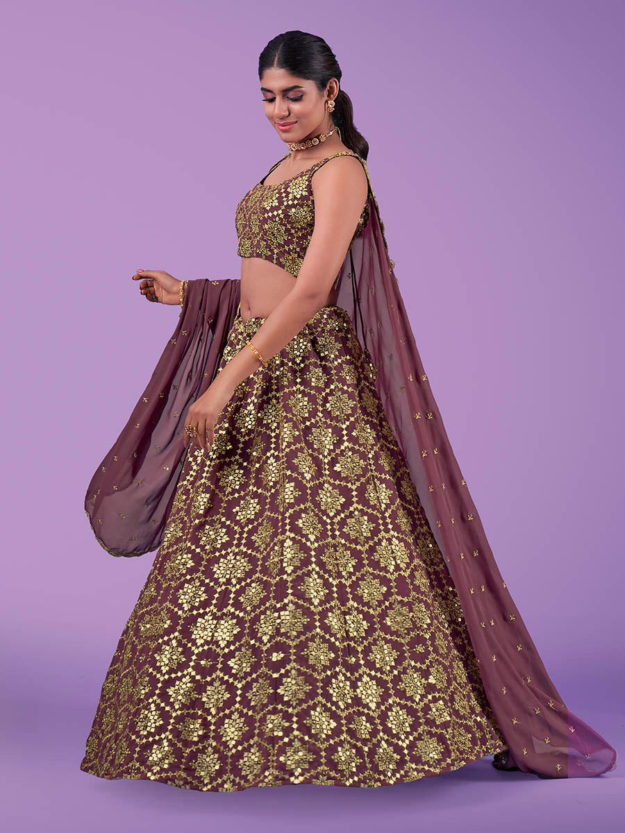 Myra Lilac Georgette Embroidered Designer Lehenga - Distacart