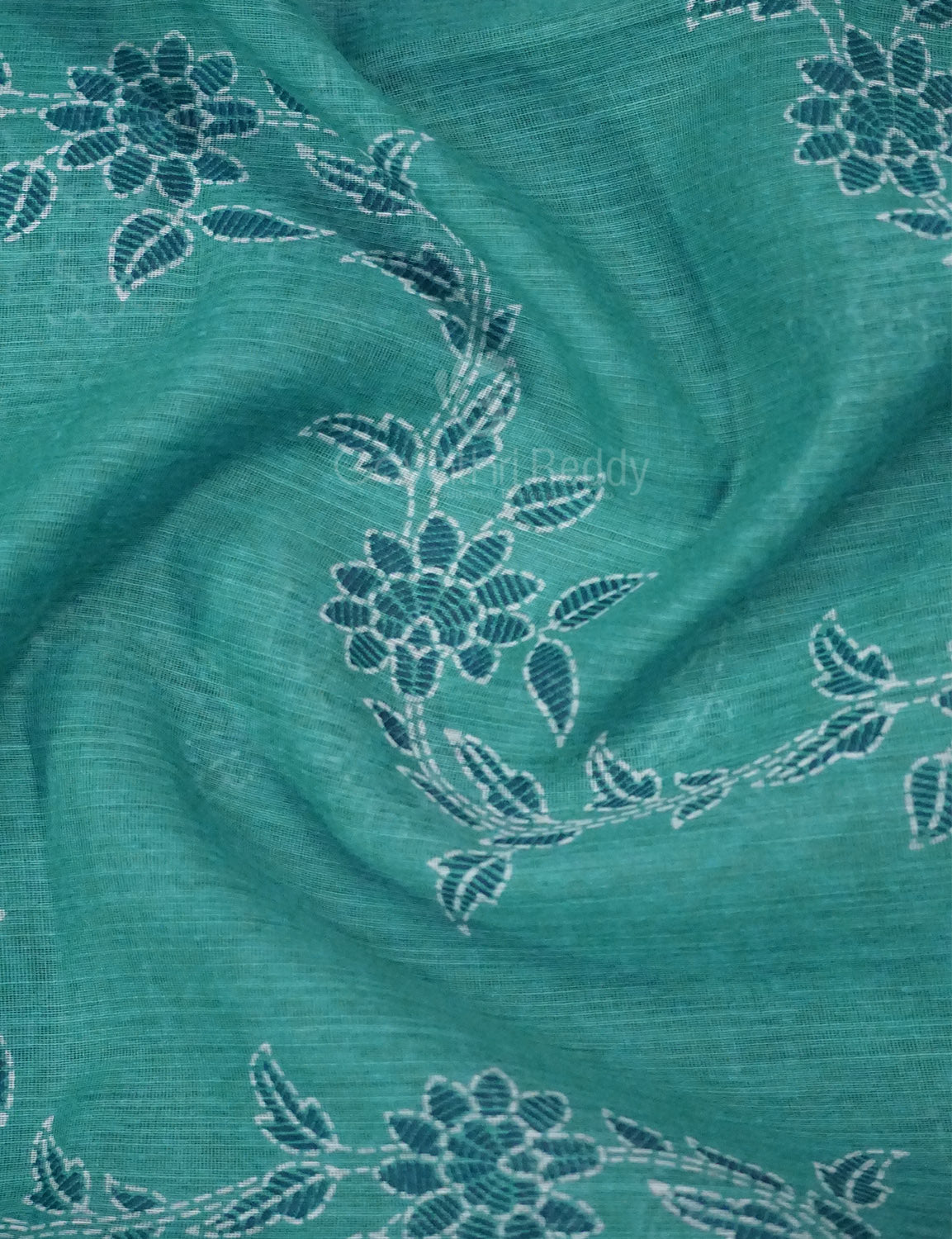 Shades of Light Rama Green Colour Floral Print Semi Chanderi Saree By Gayathri Reddy Designer Studio - Distacart