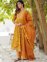 Thumbnail for Kalini Floral Printed Gotta Patti Pure Cotton Kurta with Trousers & Dupatta - Distacart