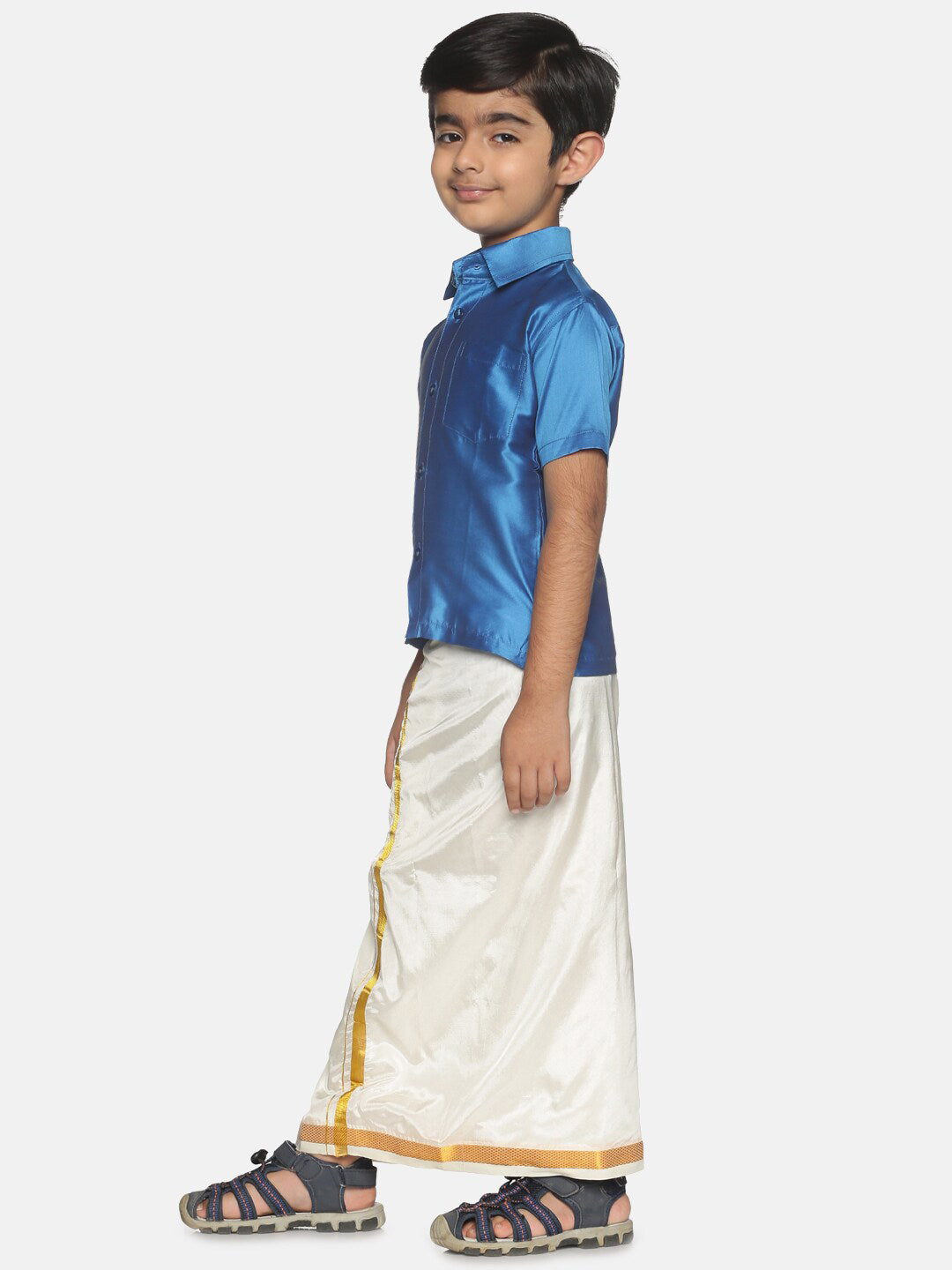 Sethukrishna Blue & White Shirt with Dhoti Set For Boys - Distacart