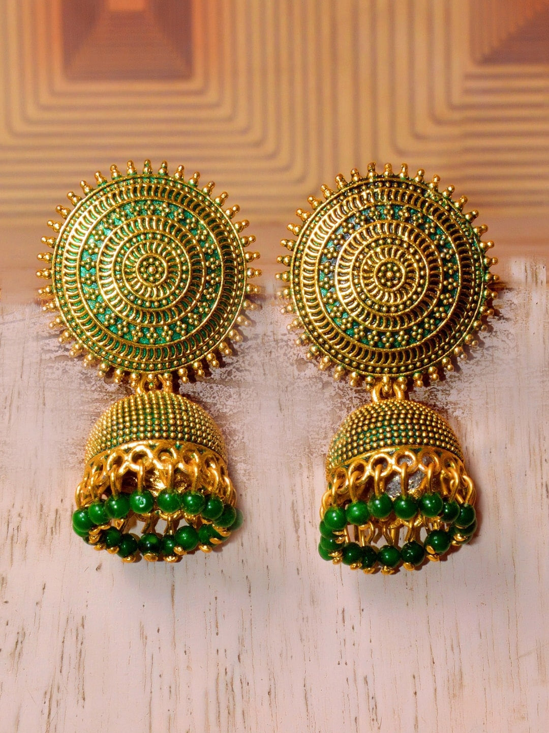 Gold-Plated Alloy Designer Brass Jhumki Earrings - The Pari - Distacart